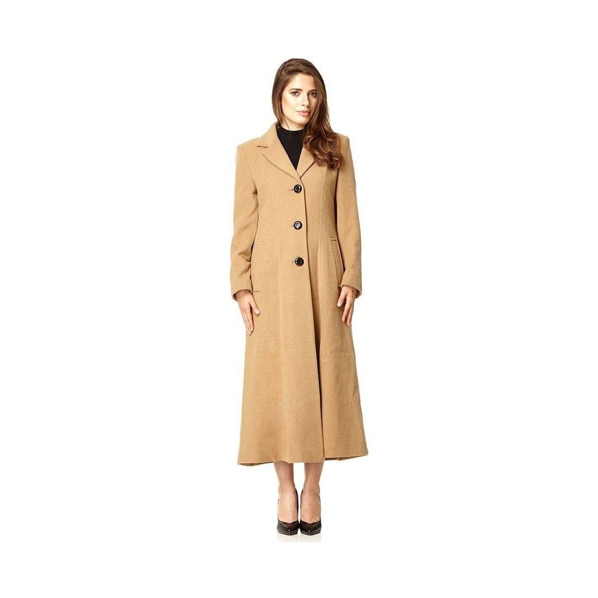 Clothing Women Coats De La Creme Double Single Fitted Long Coat Beige