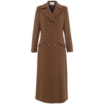 De La Creme Double Breasted Fitted Long Coat Brown