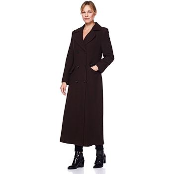 De La Creme Double Breasted Fitted Long Coat Brown