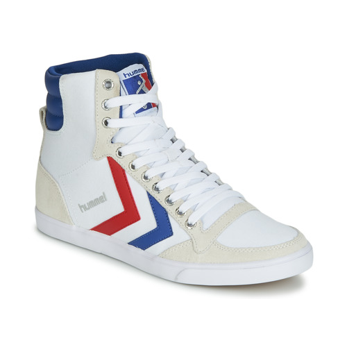 hummel STADIL HIGH White / Blue Red - Free delivery | Spartoo UK ! - Hi top trainers £ 45.60