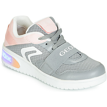 Shoes Girl Hi top trainers Geox J XLED GIRL Grey / Pink / Led