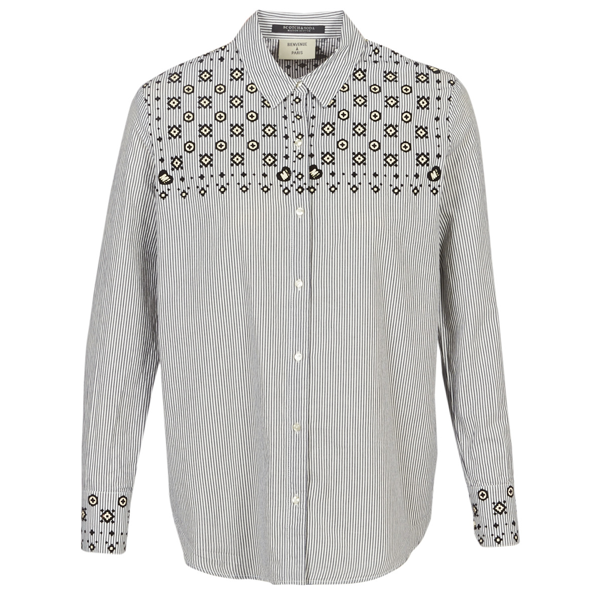 maison scotch  button up shirt with bandana print  women's shirt in grey