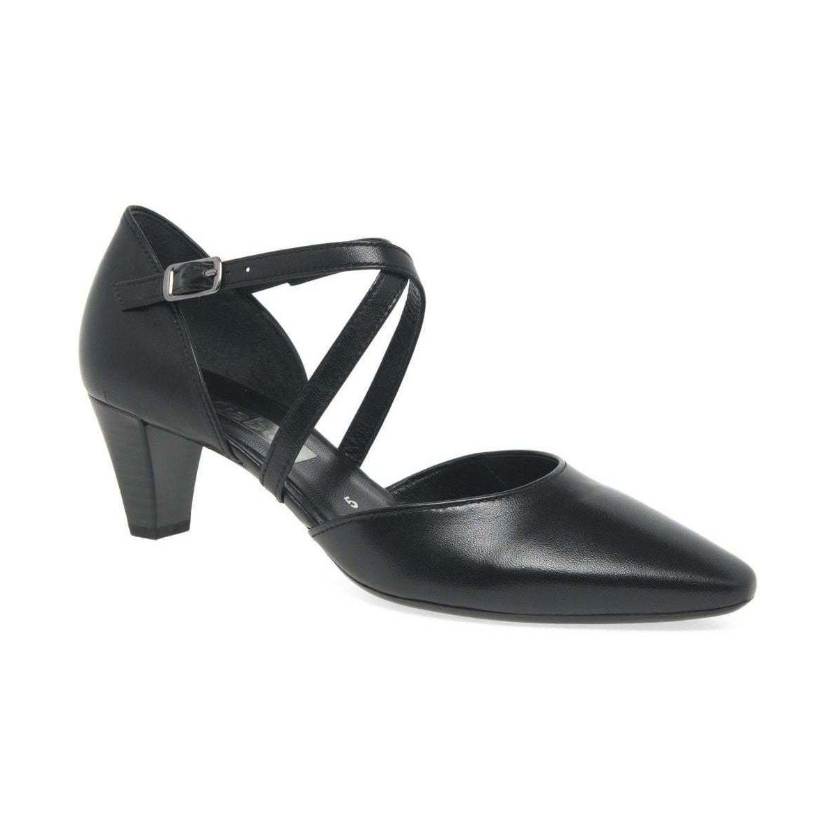 Shoes Women Heels Gabor Callow Womens Modern Cross Strap Court Shoes Black