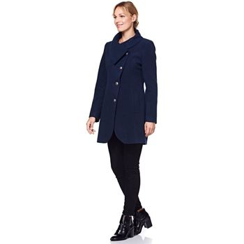 De La Creme Lt Grey Womens Assymetic 3/4 Coat with Multi Buttons Blue