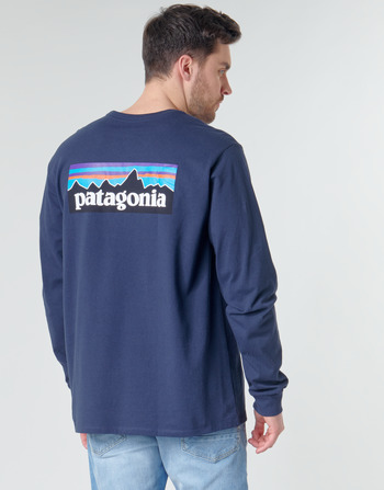 Clothing Men Long sleeved tee-shirts Patagonia M's L/S P-6 Logo Responsibili-Tee Marine