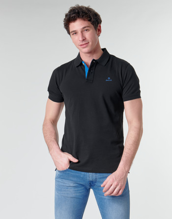 Clothing Men Short-sleeved polo shirts Gant GANT CONTRAST COLLAR PIQUE POLO Black / Blue