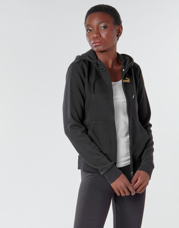 Clothing Women Track tops Puma METALLIC FZ HOODY TR Black / Gold