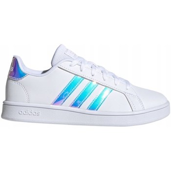 Shoes Children Low top trainers adidas Originals Grand Court K White, Turquoise