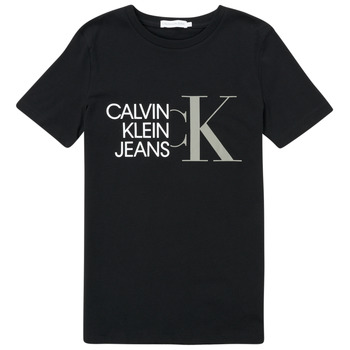 Clothing Boy Short-sleeved t-shirts Calvin Klein Jeans HYBRID LOGO FITTED T-SHIRT Black