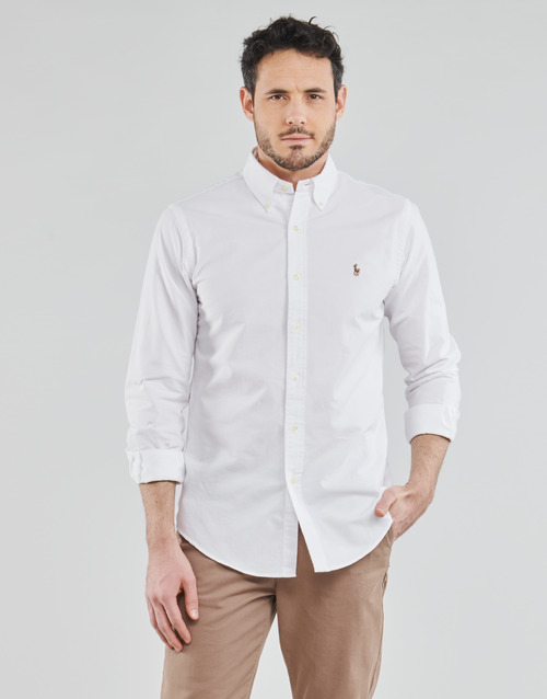 Clothing Men Long-sleeved shirts Polo Ralph Lauren CHEMISE AJUSTEE EN OXFORD COL BOUTONNE  LOGO PONY PLAYER MULTICO White