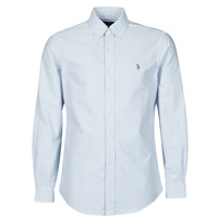 Clothing Men Long-sleeved shirts Polo Ralph Lauren CHEMISE AJUSTEE EN OXFORD COL BOUTONNE  LOGO PONY PLAYER MULTICO Blue / White