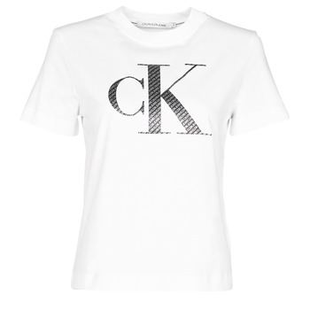 Clothing Women Short-sleeved t-shirts Calvin Klein Jeans SATIN BONDED FILLED CK TEE White