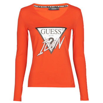 Guess  LS VN ICON TEE  women's  in Red