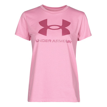 Under Armour LIVE SPORTSTYLE GRAPHIC SSC women's T shirt in Pink. Sizes available:S,L,XL,XS
