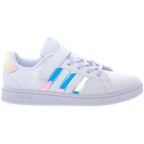 Shoes Children Low top trainers adidas Originals Grand Court C White, Pink, Turquoise
