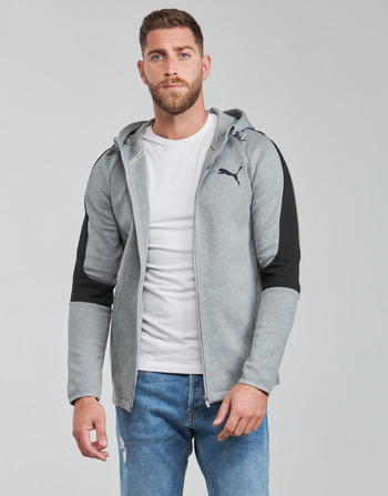 Clothing Men Sweaters Puma EVOSTRIPE CORE FZ HOODIE Grey / Black