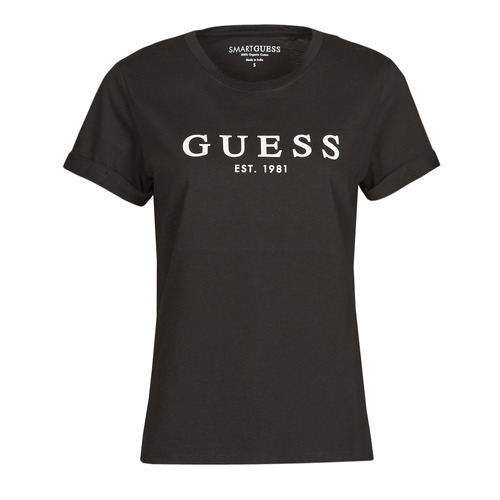 Clothing Women Short-sleeved t-shirts Guess ES SS GUESS 1981 ROLL CUFF TEE Black