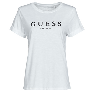 Clothing Women Short-sleeved t-shirts Guess ES SS GUESS 1981 ROLL CUFF TEE White