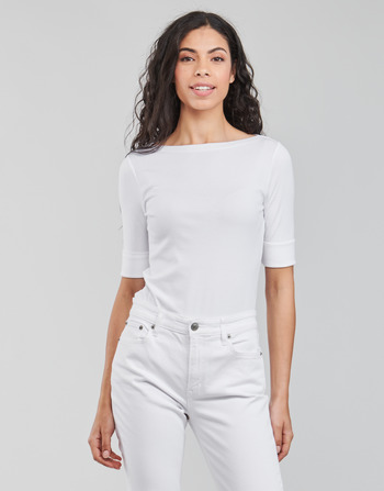 Clothing Women Long sleeved tee-shirts Lauren Ralph Lauren JUDY-ELBOW SLEEVE-KNIT White