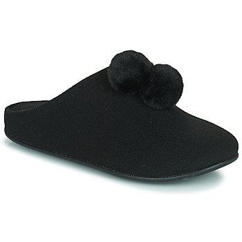 Shoes Women Slippers FitFlop CHRISSIE POM POM SLIPPERS Black