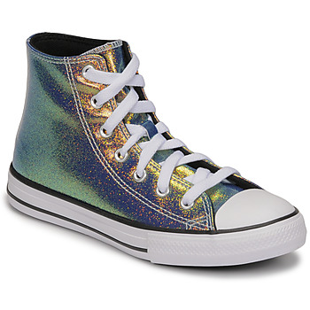 Converse  CHUCK TAYLOR ALL STAR IRIDESCENT GLITTER HI  girls's Children's Shoes (High-top Trainers) in Silver. Sizes available:9.5 toddler,10 kid,11 kid