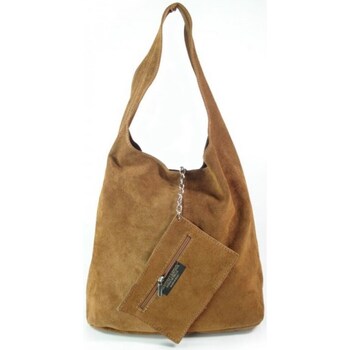 Bags Women Handbags Vera Pelle Zamsz Shopper Bag XL A4 Camel Brown