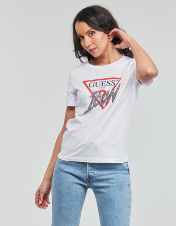 Clothing Women Short-sleeved t-shirts Guess SS CN ICON TEE White