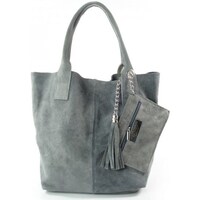 Bags Women Shopping Bags / Baskets Vera Pelle Zamsz XL A4 Shopper Bag Grey
