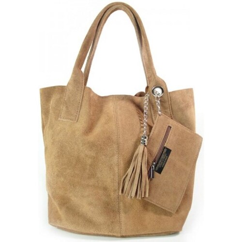 Bags Women Handbags Vera Pelle Zamsz XL A4 Shopper Bag Camel Orange
