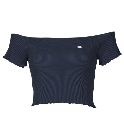Clothing Women Tops / Blouses Tommy Jeans TJW CROP RIB OFF SHOULDER TOP Marine