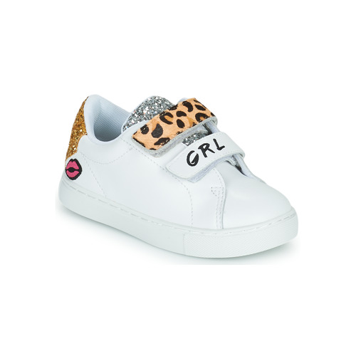 Shoes Girl Low top trainers Bons baisers de Paname MINI EDITH GRL PWR White / Leopard