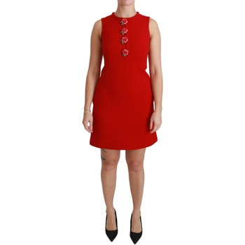 Clothing Women Short Dresses D&G Wool Roses Shift Mini Gown Dress Red