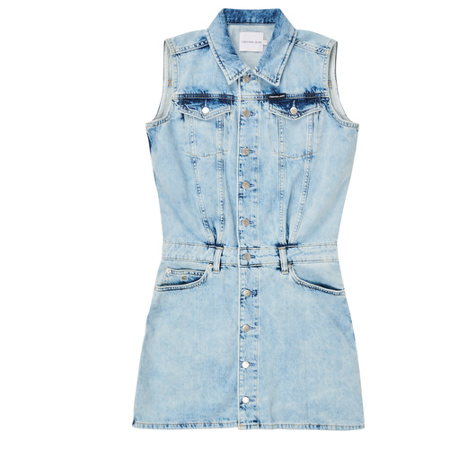 Calvin Klein Jeans SLEEVELESS BLUE DENIM DRESS Blue - Free delivery |  Spartoo UK ! - Clothing Short Dresses Child £ 