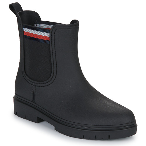 Shoes Women Wellington boots Tommy Hilfiger Rain Boot Ankle Elastic Black