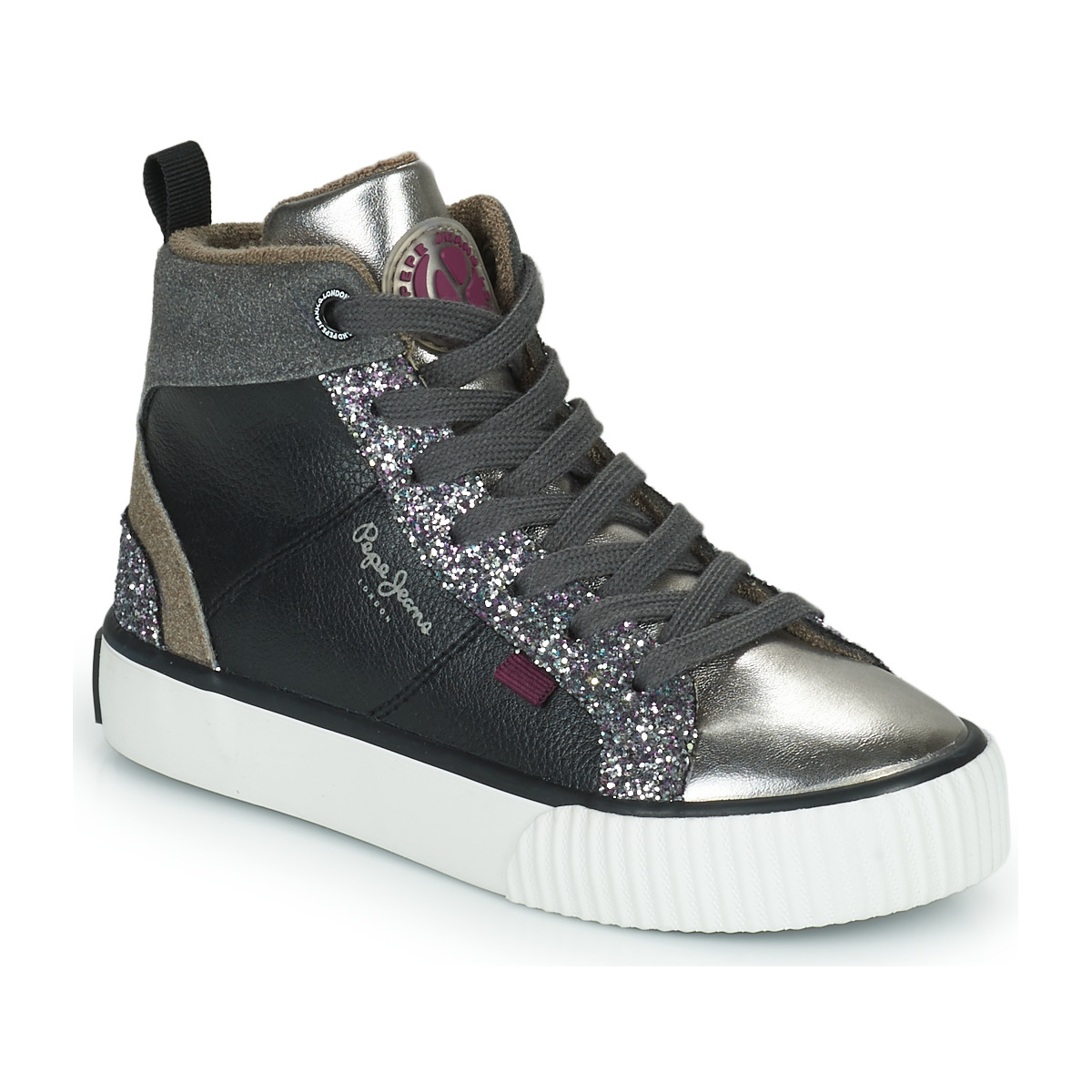 pepe jeans  ottis platform girl glit  girls's children's shoes (high-top trainers) in black