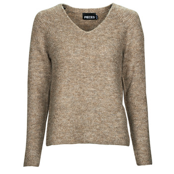 Clothing Women Jumpers Pieces PCELLEN LS V-NECK KNIT Brown