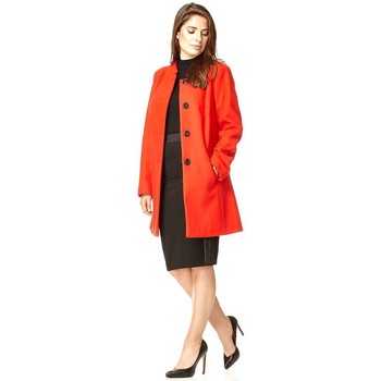 Anastasia - Red Single Breasted Collarless Winter Coat Red