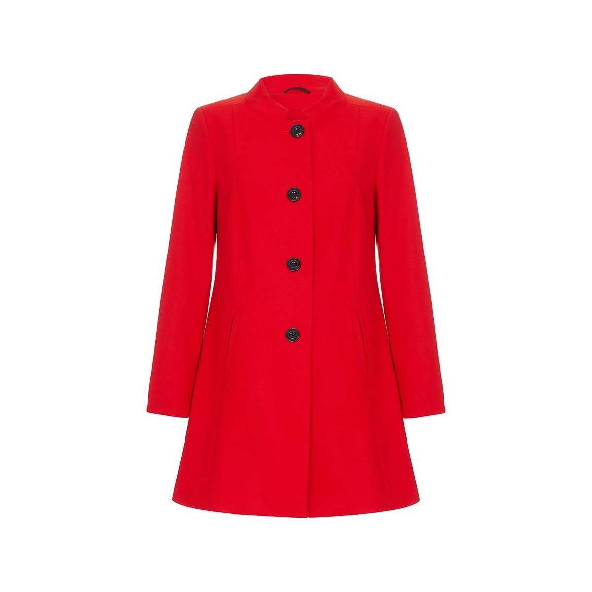 Clothing Women Coats Anastasia - Red Single Breasted Collarless Winter Coat Red