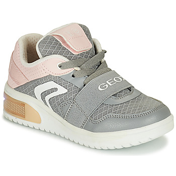 Shoes Girl Hi top trainers Geox J XLED GIRL Grey / Pink