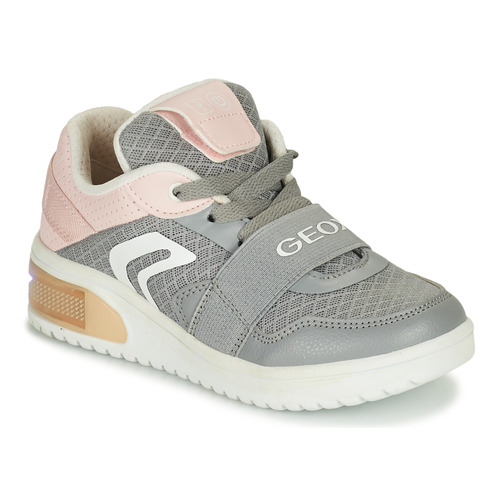 Shoes Girl Hi top trainers Geox J XLED GIRL Grey / Pink
