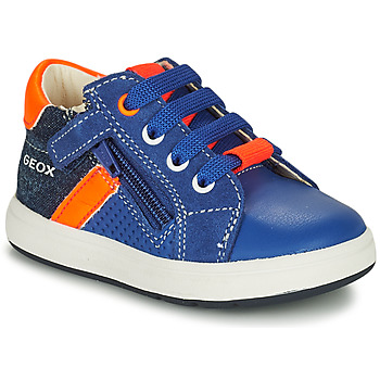 Shoes Boy Low top trainers Geox B BIGLIA B. B - NAPPA+DENIM SL Blue / Orange