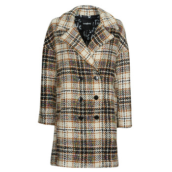 Clothing Women Coats Desigual COAT DUKE Ecru / Grey / Mustard