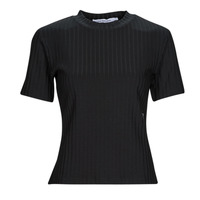 Clothing Women Short-sleeved t-shirts Calvin Klein Jeans RIB SHORT SLEEVE TEE Black