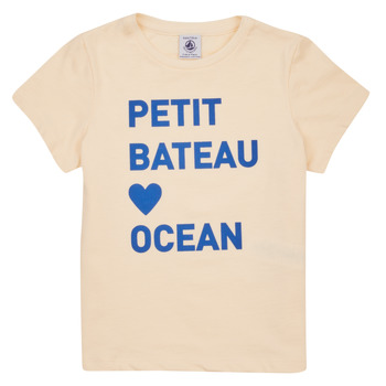 Clothing Girl Short-sleeved t-shirts Petit Bateau FOUGUE Beige / Blue