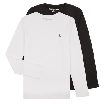 Clothing Boy Long sleeved tee-shirts Calvin Klein Jeans 2-PACK MONOGRAM TOP LS X2 Black / White