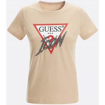Clothing Women Short-sleeved t-shirts Guess CN Icon Tee Beige