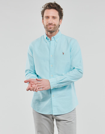 Clothing Men Long-sleeved shirts Polo Ralph Lauren CHEMISE COUPE DROITE EN OXFORD Turquoise