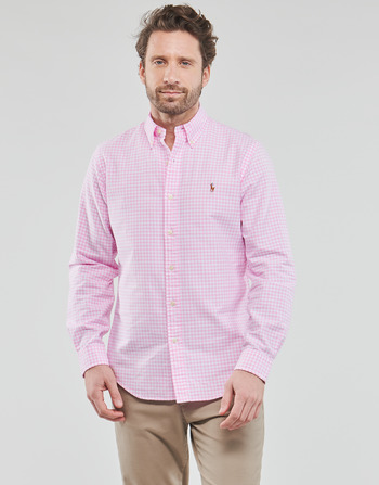 Clothing Men Long-sleeved shirts Polo Ralph Lauren CHEMISE COUPE DROITE EN OXFORD Pink / White