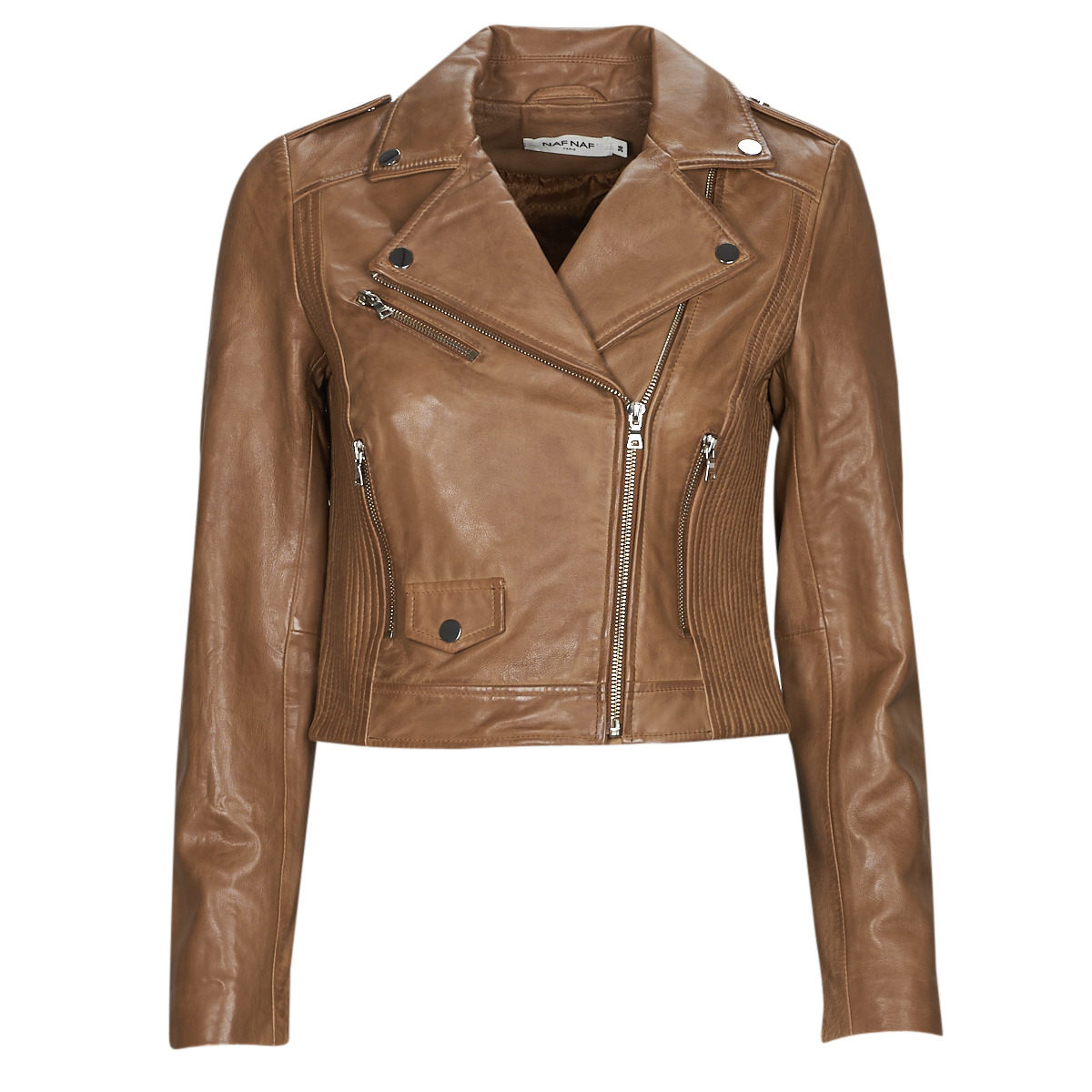 naf naf  chana  women's leather jacket in brown
