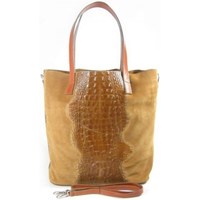 Bags Women Handbags Vera Pelle Shopper Bag Krokodyl A4 Camel Brown, Beige